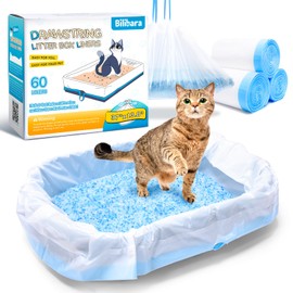 Bilibara Drawstring Litter Box Liners for Scoopfree Cat Litter Tray Pan Refills, 60 Count, 37'' W x 13.8'' H, Durable Pet Kitten Replacement Waste Bags for Stainless Enclosure Closed Litter Box