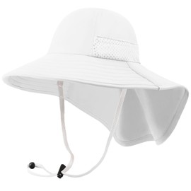 BQUBO Toddler Kids Sun Hat with Neck Flap UPF 50+ Unisex Kids Wide Brim Bucket Hats Adjustable Baby Summer Beach Hats with Mesh Breathable Vacation Essentials