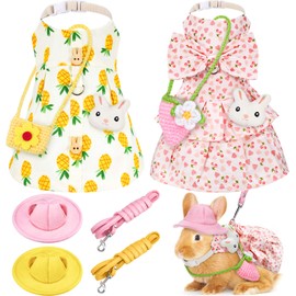 Petjoy - 2 juegos de ropa de conejo para conejitos con correa de arnés, sombrero y mini bolsa, ropa ajustable de conejo de Pascua para animales pequeñ