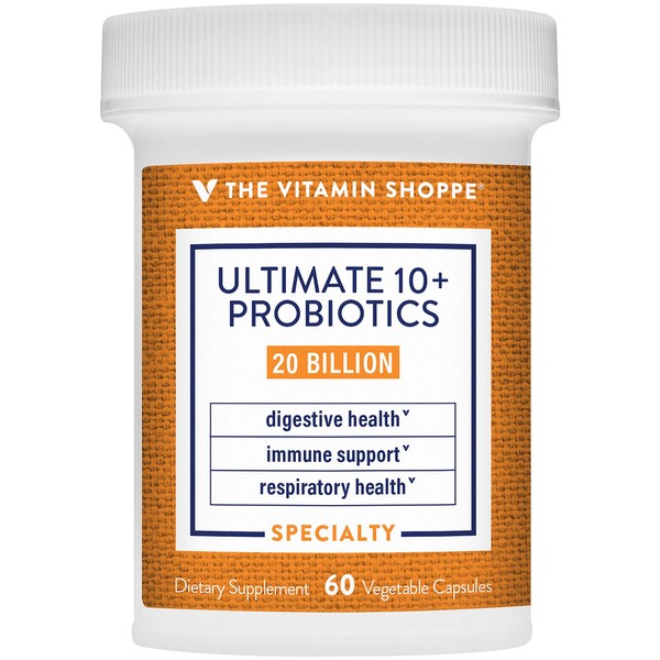 The Vitamin Shoppe Ultimate 10+ Probiotics, 20 Billion CFUs for Digestive Health, Immune Support and Respiratory Health (60 Vegetable Capsule)