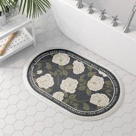 vctops Oval Bathroom Rugs Floral Print Soft Absorbent Microfiber Bath Rugs Non Slip Quick Dry Bath Mats for Bathroom Floor, Tub and Shower, Home Decor Accessories (Oval Floral A,31"x47")