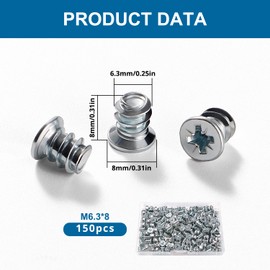 VooGenzek 150 Pieces M6.3 x 8 mm Euro Screws Furniture Screws Countersunk Head with Phillips Screws for Kitchen Cabinets and Hinges