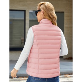 MAGCOMSEN Puffer Vest for Women Lightweight Sleeveless Quilted Warm Padded Jacket Stand Collar Zip Up 4 Pockets Pink Outerwear Vests XL