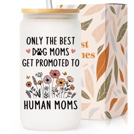 SteadStyle New Mom Gifts, Funny Dog Mom Pregnancy Gift for First Time Moms, Mama, Congrats On Pregnancy Gift for Wife Sister Daughter Friend - 16oz Frosted Glass Cup with Lids and Straw