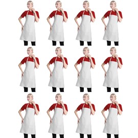 CWFUN 12 pack White Apron for Women Men with Pockets, Plain Adult Bib kitchen Cooking bbq Painting Aprons