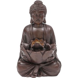 Autodaya 18.9" H Buddha Outdoor Water Fountain with LED Lights and Pump,Zen Style Relaxing Garden Fountain Waterfall for Patio, Porch, or Yard, Faux Bronze