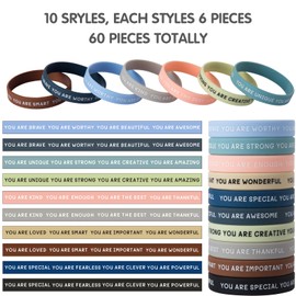 QEERBSIN 60 Pcs Motivational Wristbands for Students Stretchy Silicone Bracelets Back to School Gift Inspirational Silicone Wristbands Teacher's Gift for Kids, 2.3 Inches