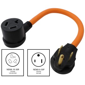 AC WORKS® 50A 250V NEMA 6-50P to 30A 250V NEMA 10-30R Flexible Adapter by AC WORKS®