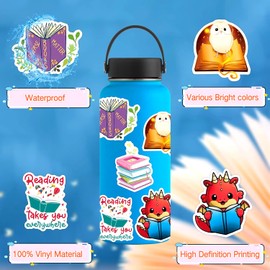 Stickers Aesthetic Pack of 100 Reading Stickers Book Stickers Children Vinyl Waterproof Stickers for Water Bottles, Laptop, Skateboard, Phone, Helmets