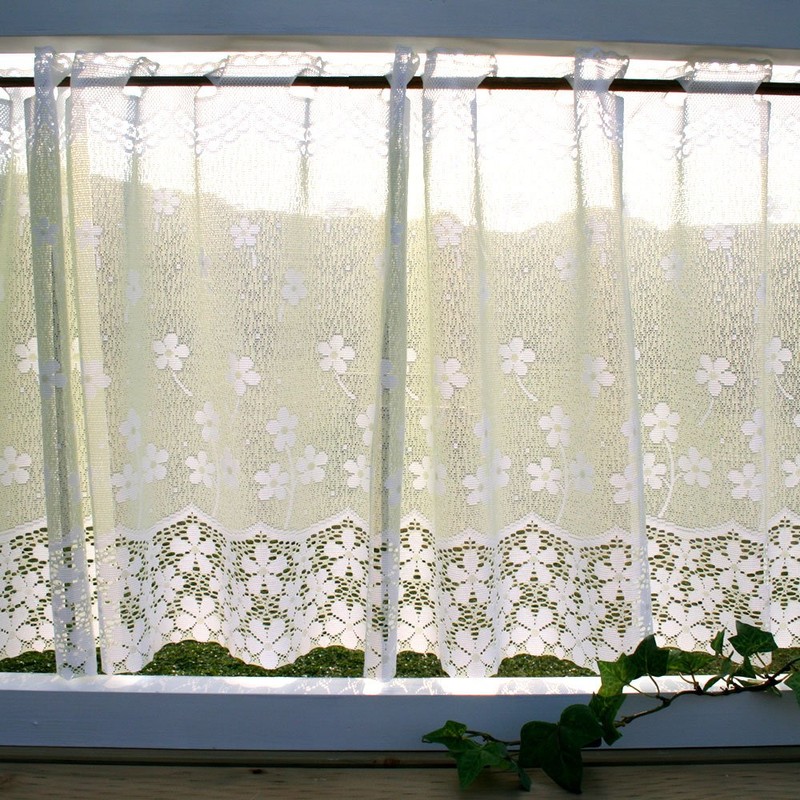 SunnyDayFabric Cafe Curtain, Flower River, Lace, Green, Approx. Width 59.1