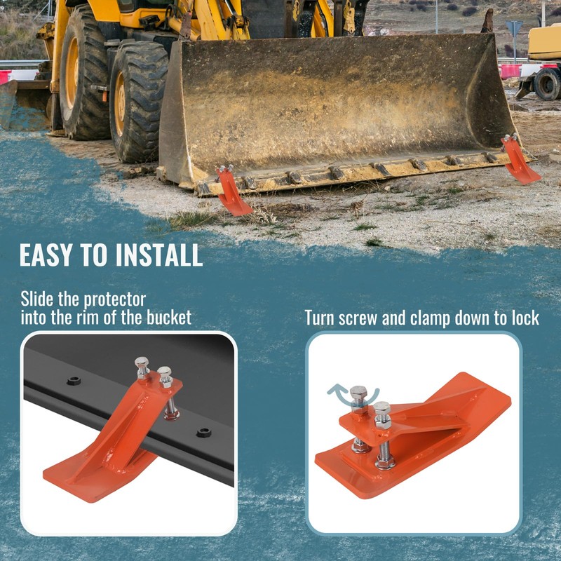 Doppy 2Pcs Tractor Bucket Edge Protector, 3/8'' Thick Snow Skid