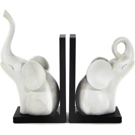 Bellaa 23057 Decorative Bookends Vintage Antiques Triumphant White Elephant Abstract Modern Minimalistic Boho Farmhouse Book Ends Shelves Living Room 9 Inch