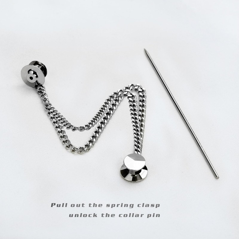 ViVDuo Men's Tie Pins Shirt Collar Pin with Double Chains