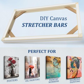 4pcs DIY Wooden Canvas Stretcher Bars Canvas Frame Kit for Gallery Wraps – Sturdy Solid Wood Bars for Oil Paintings, Prints, Posters, Diamond Painting, Home Studio Wall Decor