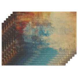 Abstract Blue Orange Placemats, Set of 6 Vintage Farmhouse Heat-Resistant Fabric Placemats,Decorative Table Mats for Dining Room Kitchen Party Holiday 12x18 Inch