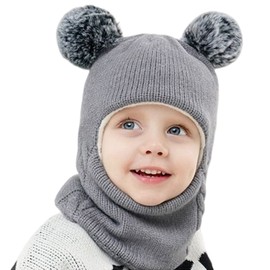 Balakaka Warm Knitted Beanie Hat for Babies and Children, Baby Children Winter Warm Knitted Hat Scarf Sets Winter Snow Hat with Ears and Scarf Children 2-7 Years Old, gray