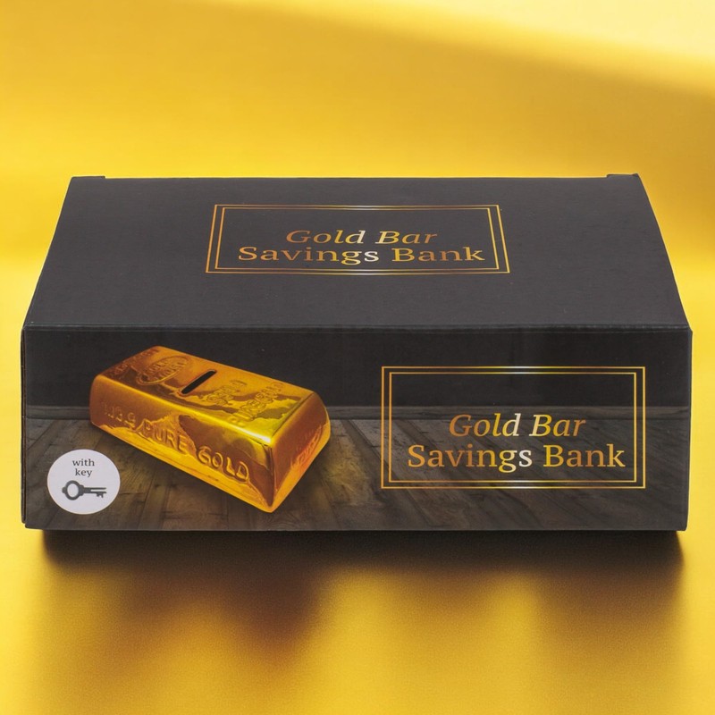 MIJOMA Money Box with Lock - Gold Bar Design, Ceramic,