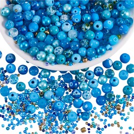 BEEFLYING 1 Pack Assorted Glass Beads for Jewelry Making Adults Glass Crystal Beads Bulk Including 8mm Beads for DIY Jewelry Bracelet Neckalce Phone Lanyard Making Crafts Accessorie (Lake Blue)