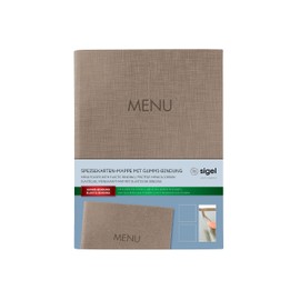 SIGEL Menu Folder A5 Rubber Binding Beige Linen Texture Durable and Easy Wipe Clean SM211
