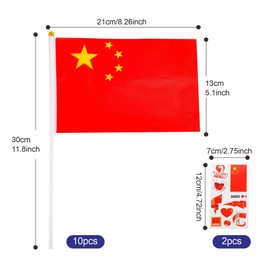 10pcs Small China Flags on Sticks & 2pcs Tattoos, China Oly 2024 Decorations Mini China Flags Chinese Hand Held Flags for Oly Games 2024 Football Sports Events National Day Party Decorations