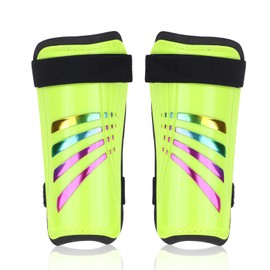 LVZhen Shin Guards | Multi-sport Kids Shin Pads | Non-slip Double Adjustable Straps | Rainbow Shin Guards Size M (7.48" x 3.93") (Green)