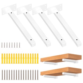 Wokape 4 Pack 10" White Steel Shelf Brackets Floating Shelf Bracket Wall Mounted Heavy Duty Floating Shelf Bracket Shelf Supports Decorative Shelving Powder Coated, Included Screws and Expansion Tubes