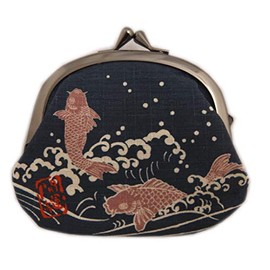 Wasakura-an Wallet, Wallet, Coin Purse, Japanese Pattern, Made in Japan, Dark Blue Color Koi, Men's, Women's, Women's, Kaiuntei, navy
