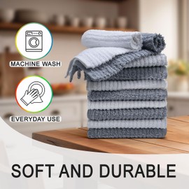 Textila Bar Mop Towels 12x12 Inch – White & Grey – Pack of 10, Cotton Dish Cloths & Cleaning Towels for Kitchen, Bar, Restaurant, Household Use – Absorbent, Durable, Reusable
