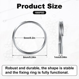 1000pcs Small Key Rings Stainless Steel Split Rings, 6mm Double Jump Rings Mini Metal Ring for Clasp Connecting for Keychain Ring Jewelry Making DIY Craft