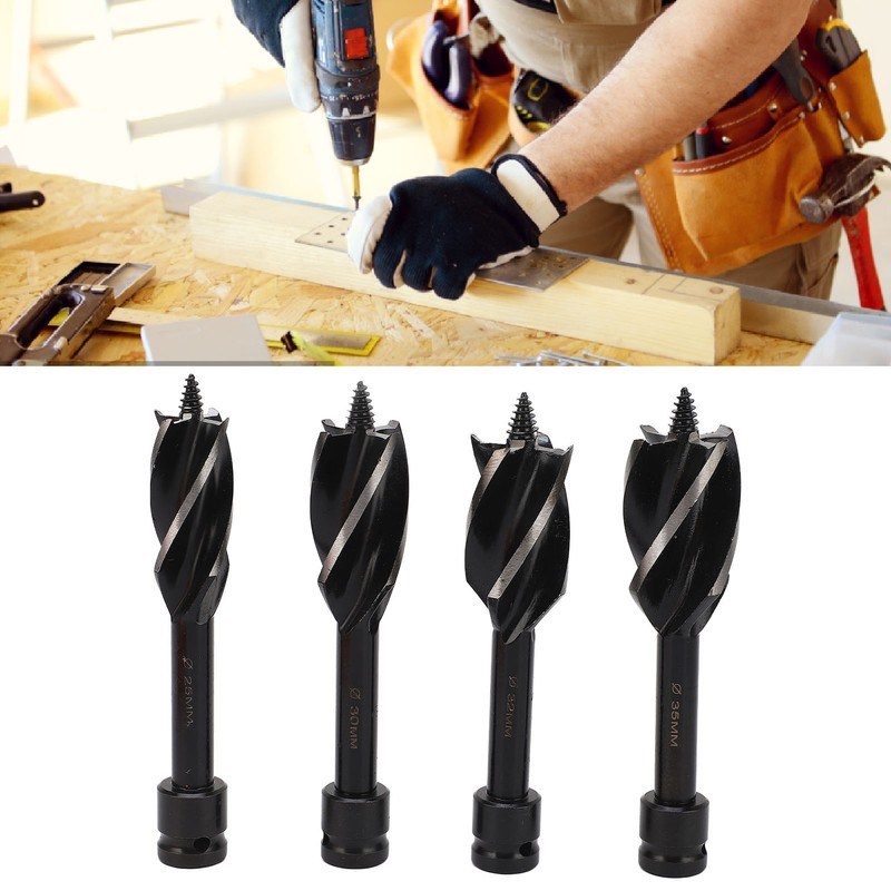 4 Pcs Wood Auger Bit 4 Flute Detachable Hex Shank