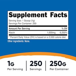 Nutricost Niacin Vitamin B3 Powder 250 Grams - 1G Per Serving - Vitamin B3 (Niacin) Powder - May Cause Flush
