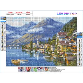 LEADINTOP Diamond Art Set, Mountain & Lake Scenery, 15.7 x 11.8 inches (40 x 30 cm), Mosaic Art, Full Paste Design, Diamond Beads, Popular, Bead Art, Bead Paintings, Cute, Stylish, Adults, Kids, DIY,