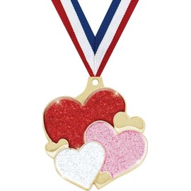 Crown Awards Hearts Glitter Medal-2" and 5 per Pack-Great for Valentine's Day, Holiday, Love, Friendship