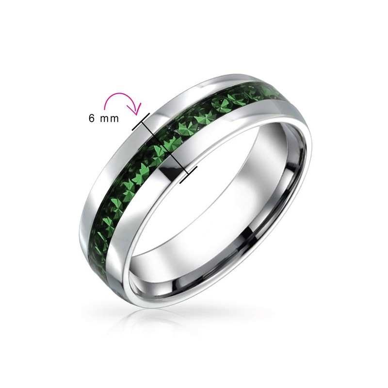 Classic Green May Birthstone Month Crystal Eternity Band Ring Stainless