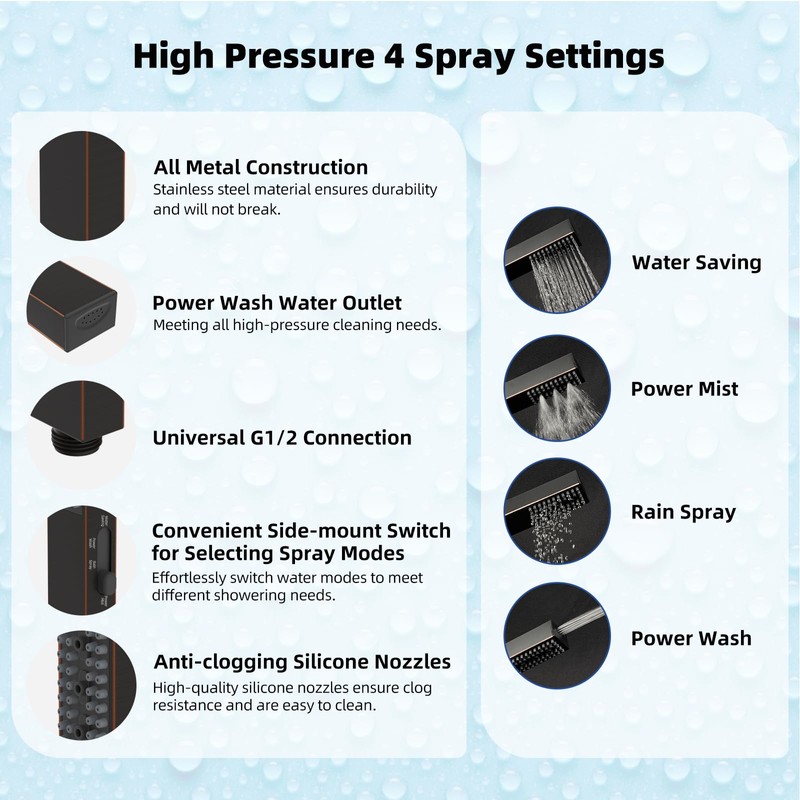 Hibbent All Metal CUPC Certified 10'' Rain Shower Head, Dual
