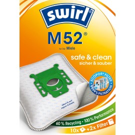 Swirl M 52 EcoPor - Sacchetti per aspirapolvere (10 sacchetti), resistenti agli strappi per alcuni aspirapolvere Miele, confezione conveniente, in scatola esterna ecologica, filtro al 99,9% di polvere