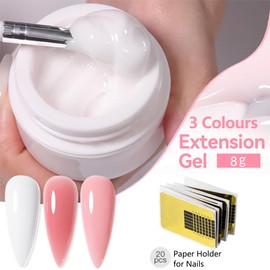 Builder Gel Nail Kit - 3PCS Nude Pink White Hard Gel Nail Builder - False Nail Poly Gel Nail Kit for Nail Extension - UV Nail Gel for Nail Hardener Sculpting 3D Nail Art Decoration