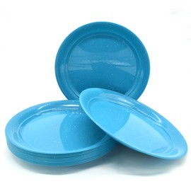 Generic Platos de Plastico redondo con apariencia de peltre de 22 cm, Paquete de 12 PZ, irrompibles y reutilizables, aptos para microondas y lavavajillas, sin BPA (Turquesa), 7502000081247