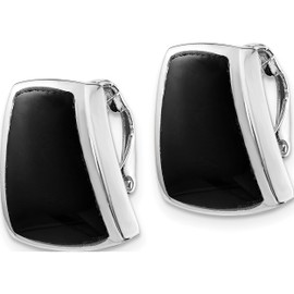 Sterling Silver Rhodium-Plated Onyx Non-Pierced Earrings (18 X 16) Made In Thailand qe1813