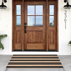 Black and Brown Striped Rugs, 3'x5' Area Rug Outdoor Indoor Front Porch Doormat Cotton Hand-Woven Layered Door Mats for Entryway Patio Entryway Laundry Bedroom Living Room