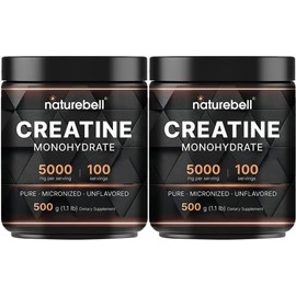 NatureBell 2 Pack Instant Creatine Monohydrate Powder 500g, 5,000mg Per Serving | Micronized, Pure, & Unflavored | Pre-Workout | Keto, Vegan, Filler-F