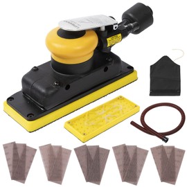 2-3/4" x 8" Dust-free Air Orbital Sander, 70 mm x 198 mm 1/8 in Orbit, 10,000 Max OPM Dust Bag Style with Extra Hook-Loop Pad and 15pcs (80/120/180/320/400) mesh sandpapers
