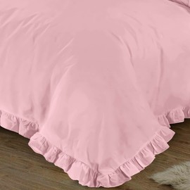 Comfort Collections Santiago Ruffle Frill Edge Design Plain Duvet Cover and Pillow Cases Bedding Set Blush Pink Superking 260cm x 220cm Approximate