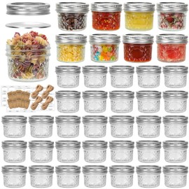 Eathtek 4 oz Mason Jars 40 Pack, 120ml Mini Canning Jars with Regular Lids for Jelly Herbs Spice Honey Storage, Small Glass Jars Candle jars, Extra Lids Tags Label Included