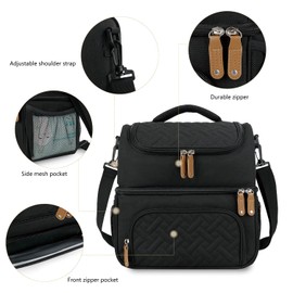 MOV COMPRA Lunch Bag for Women Men Double Deck Lunch Box,Large Lunch Bags,Leakproof Lunch Box Cooler Bag（Black）