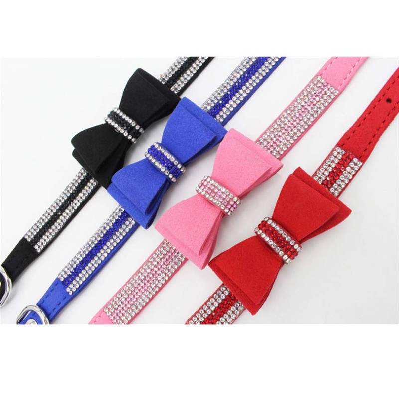 HimyBB Red Crystal Rhinestone Bow Adjustable Soft Dog Collar Medium