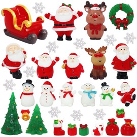 35 PCS Christmas Miniature Figurines, Resin Mini Christmas Figurines with Sleigh Snowflake Santa Snowman Reindeer Xmas Tree, Christmas Miniature Ornaments Kit for DIY Gift Garden Miniature Scenes