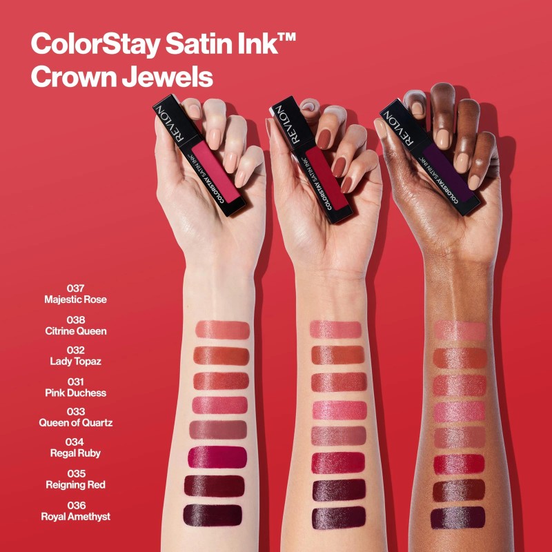 Revlon Liquid Lipstick, ColorStay Satin Ink, 035 Reigning Red, 0.17