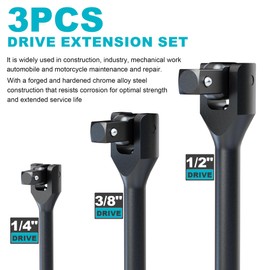 Arwealxs 3PCS Breaker Bar Set, 1/4" 3/8" 1/2" Drive, 180° Rotatable Head, 7" 12" 16" Length, Extension Breaker Bar Set, Auto Repair, Mechanical Repair