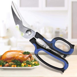 Heavy Duty Kitchen Shears with Unique Curve Blade, No Rust Cooking Knives Multi-purpose Poultry Shears, Scissors for Turkey Chicken Meat Bone Nuts Cardboard